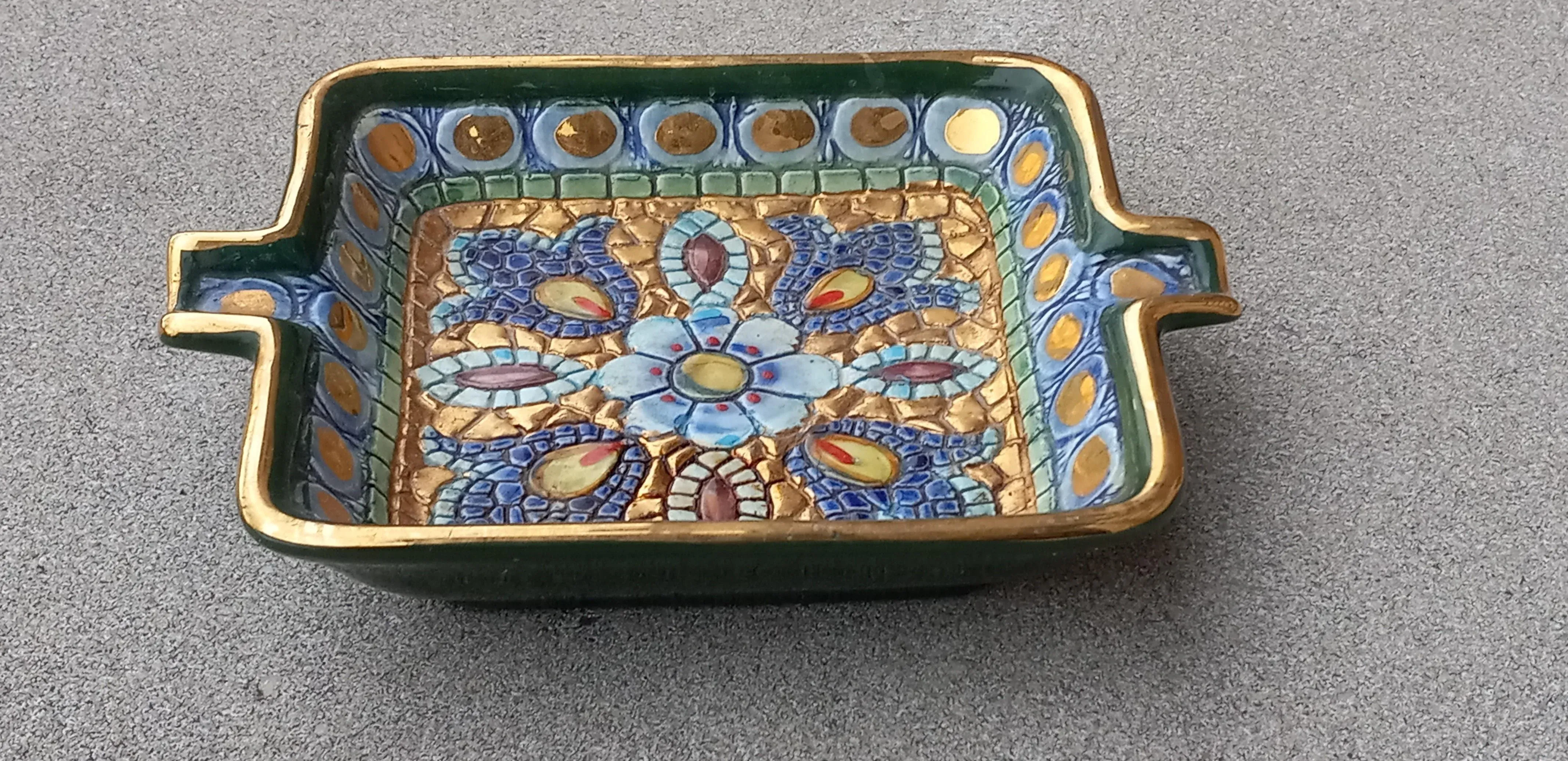 1950s Pure Gold Handpainted Ravenna, Italy Ashtray in Mosaic Form