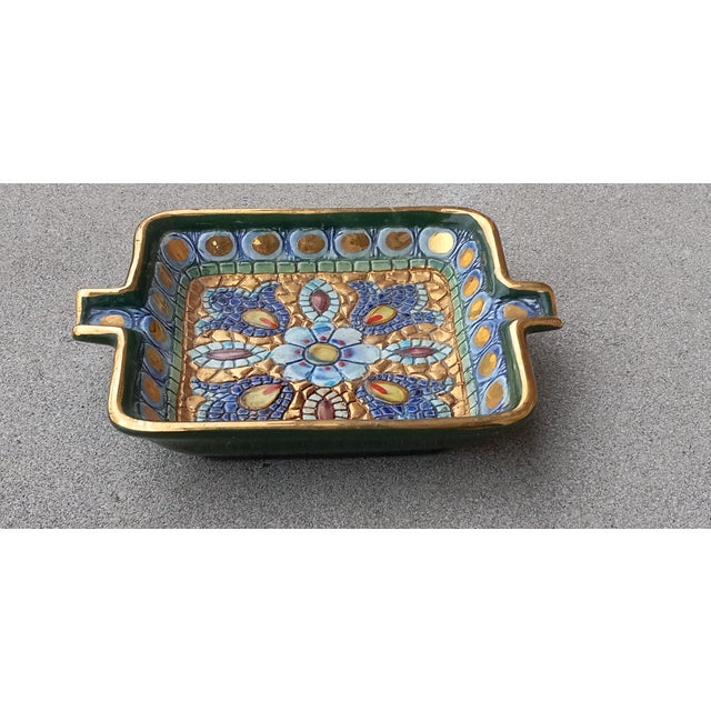 This ashtray was hand painted in pure gold in Ravenna Italy in the 1950s. The paper tag and gold leaf maker's mark are...