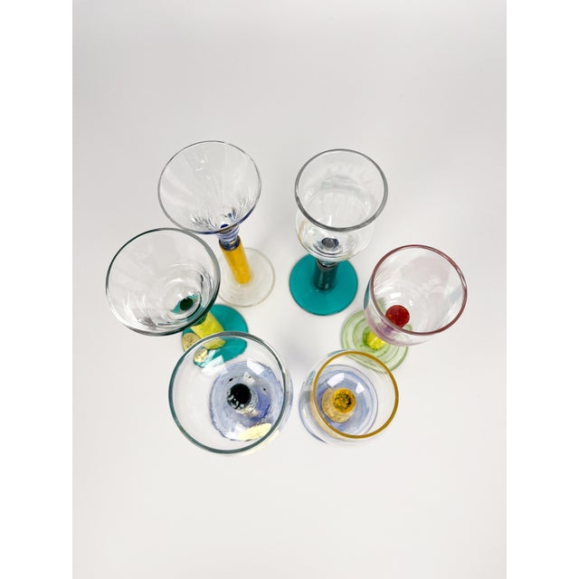 Vintage Nouveau Art Glass Cordials – Hand Blown Czech Shot Glasses, Set of 5 For Sale - Image 4 of 6