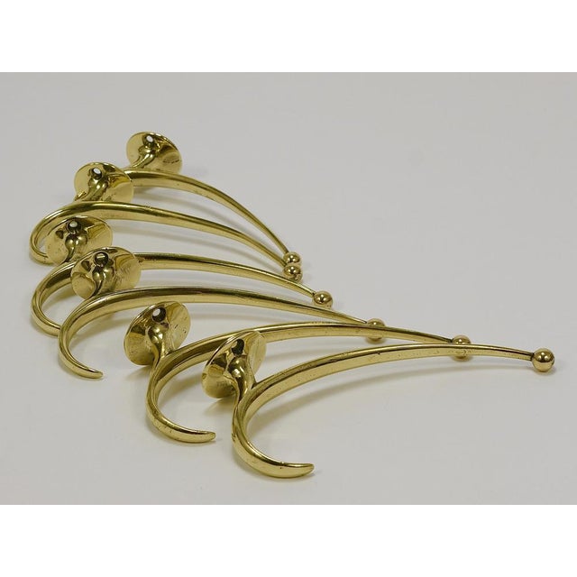 Mid-Century Curved Brass Wall Coat Hooks from Werkstätte Hagenauer Wien, 1950s, Set of 2 For Sale - Image 12 of 13