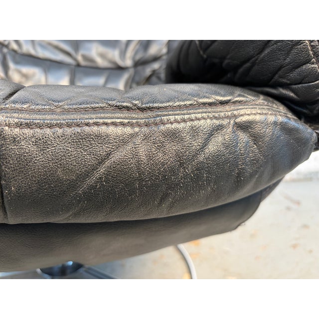 Pair of Vintage Black Leather Swivel Chairs For Sale - Image 10 of 14