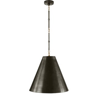 Thomas O'Brien for Visual Comfort Signature Goodman Medium Hanging Light in Bronze & Hand-Rubbed Antique Brass with Bronze Shade For Sale