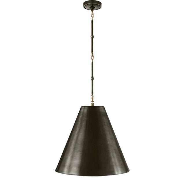 Thomas O'Brien for Visual Comfort Signature Goodman Medium Hanging Light in Bronze & Hand-Rubbed Antique Brass with Bronze Shade For Sale