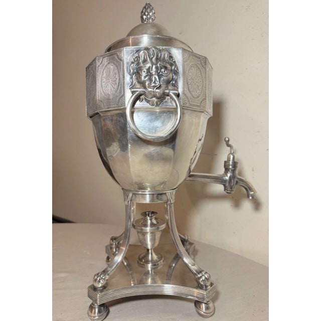 19th Century Antique English Sheffield Plate Silverplate Hot Water Urn Samovar W Lion Handles For Sale - Image 5 of 18