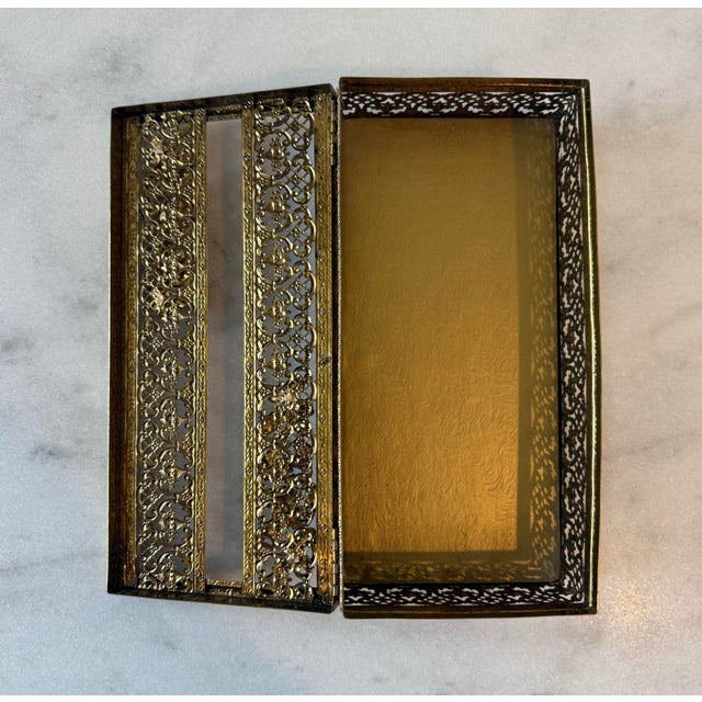 Metal Vintage Hollywood Regency Gold Filigree Tissue Box Cover For Sale - Image 7 of 12