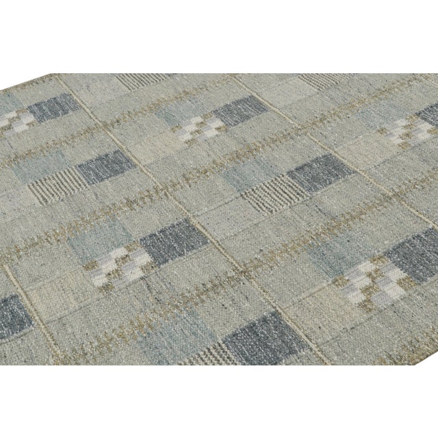 Rug & Kilim Rug & Kilim’s Scandinavian Kilim Rug With Gray and Blue Geometric Patterns For Sale - Image 4 of 7