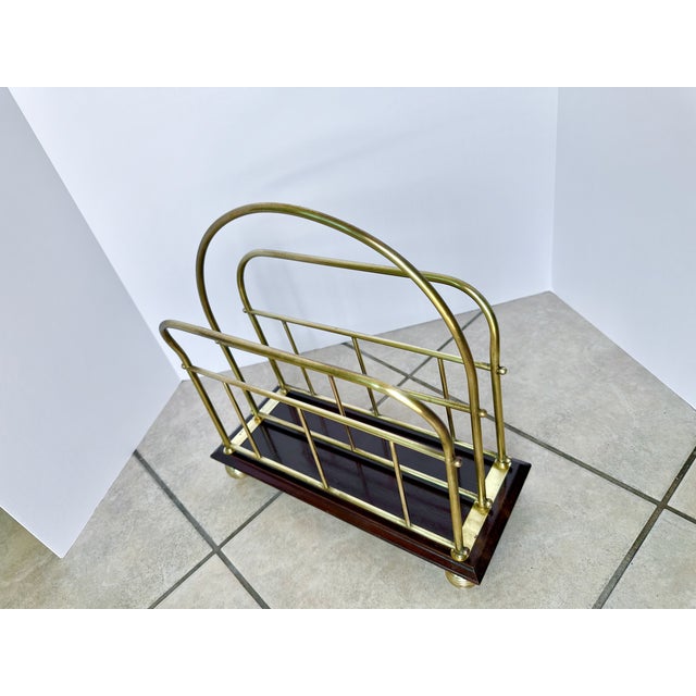 English Victorian Brass Wood Newspaper Magazine Rack For Sale - Image 10 of 18