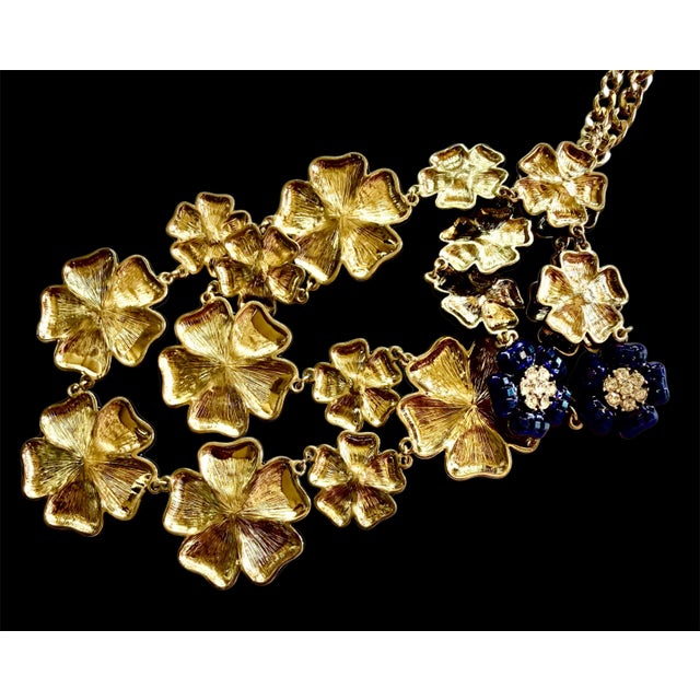 Navy Blue Kate Spade Necklace Floral Collar Collier Enamel Crystal Bib Adjustable Carroll Gardens For Sale - Image 8 of 9