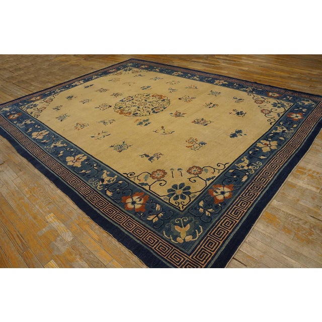 1920s Beige Floral Medallion Art Deco Antique Chinese Peking Rug 9' X 11'7'' Wool Carpet For Sale - Image 14 of 17