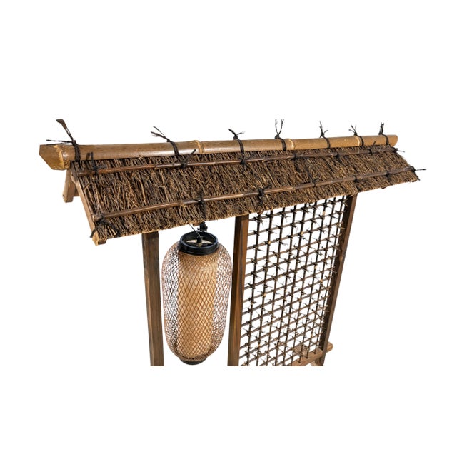 Brown Vintage Japanese Burnt Bamboo Floor Lamp With Lattice Frame 22" H For Sale - Image 8 of 8