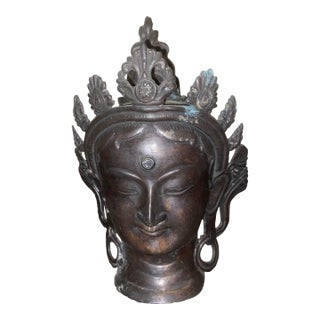 Early 20th Century Tibetan/Nepalese Bronze Bodhisattva Head – Hollow Cast For Sale