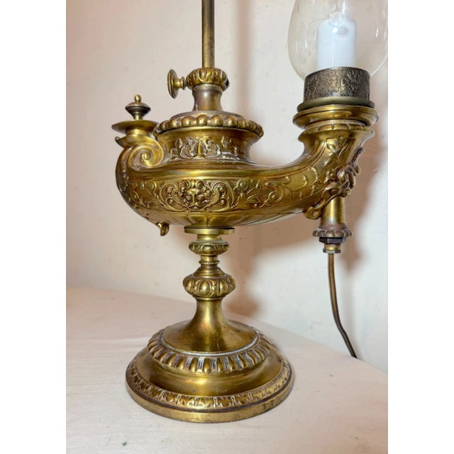 Antique Ornate Wild & Wessel Bronze Glass Harvard Electric Student Desk Lamp For Sale - Image 4 of 15