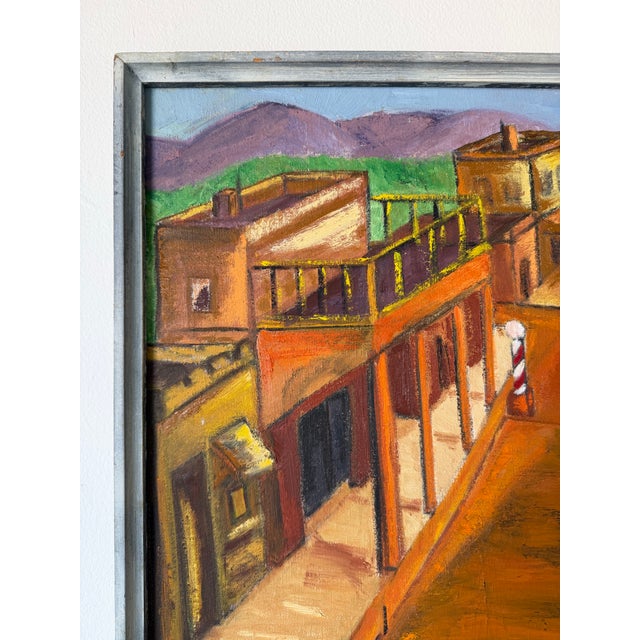 1970s 1970s Vintage Southwestern Townscape Oil on Canvas Painting, Framed For Sale - Image 5 of 12