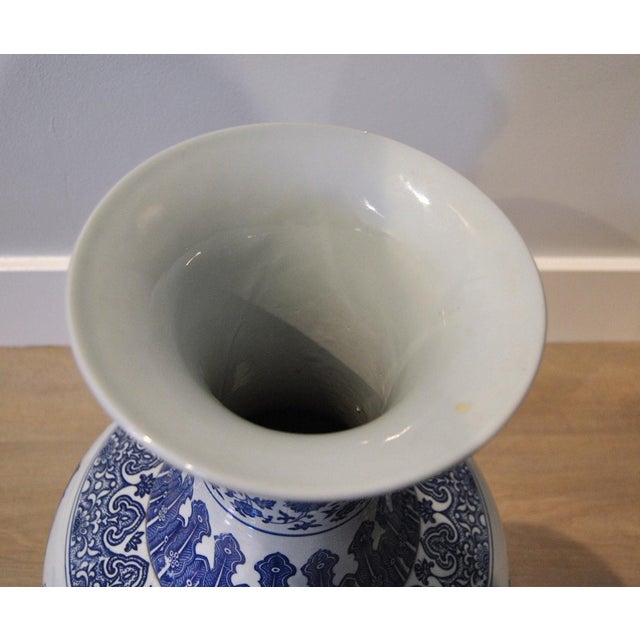 1930s Large Blue White Globular Vase Landscape Pavilions Apocryphal Six-Character Mark For Sale - Image 13 of 14