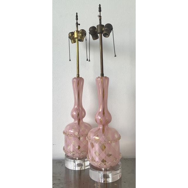 Murano Vintage Italian Murano Glass Lamps - A Pair For Sale - Image 4 of 12