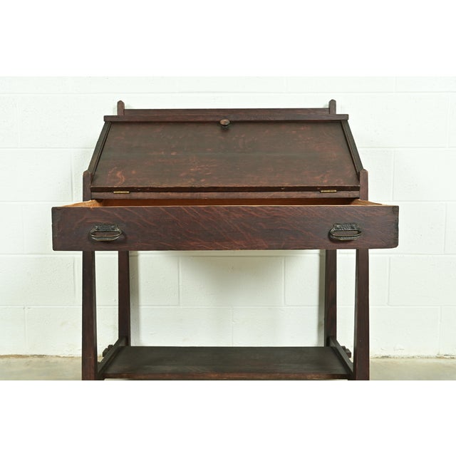 Wood Stickley Brothers Style Antique Mission Oak Arts & Crafts Drop Front Secretary Desk, Circa 1910 For Sale - Image 7 of 14