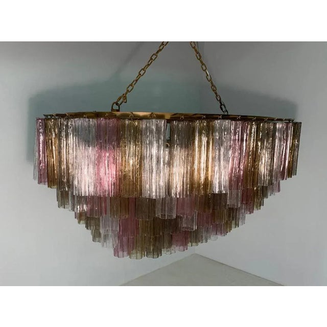 2000 - 2009 Art Deco Chandelier in Pink and Amber Murano Glass, 2000s For Sale - Image 5 of 7