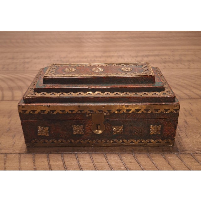 Indian Indian Brass-Fitted Stepped Wooden Box For Sale - Image 3 of 8