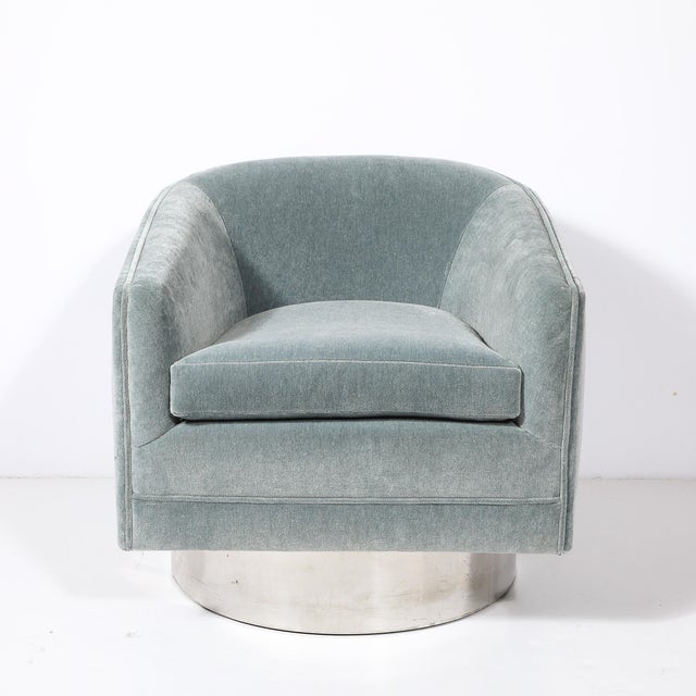 Mid-Century Modern Mid-Century Aluminum & Powder Blue Velvet Swivel Chairs by Leon Rosen for Pace For Sale - Image 3 of 8