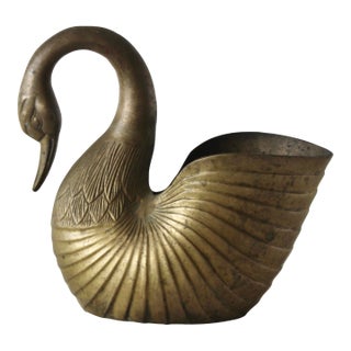 1970s Brass Swan Planter With Patina For Sale
