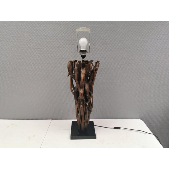 Wood Vintage Table Lamp in Driftwood, 1980s For Sale - Image 7 of 15