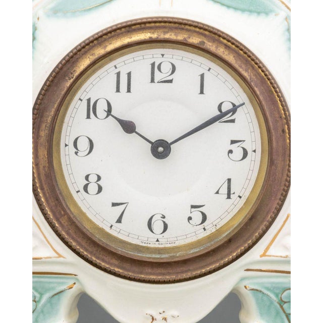 German Art Deco Blue & White Ceramic Mantle Clock For Sale - Image 4 of 10