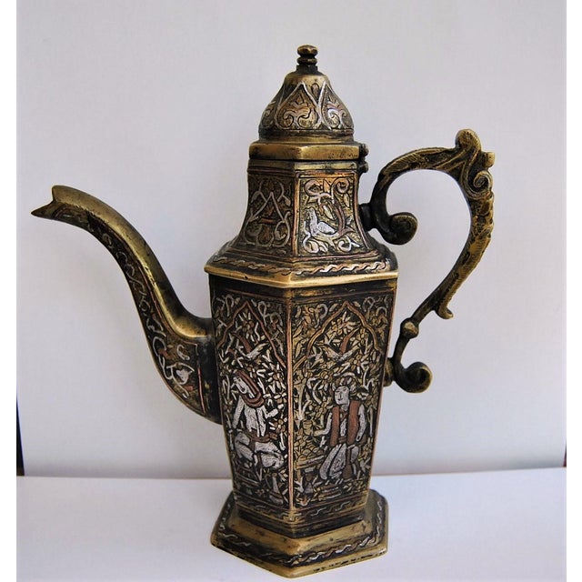 Figurative Antique Silver Inlaid Coffee Tea Pot Mosul Ayyubid For Sale - Image 3 of 11
