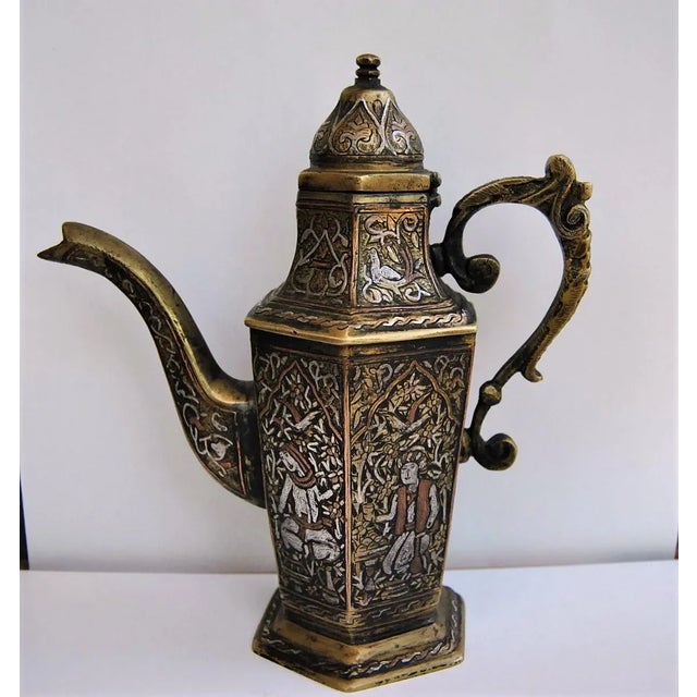 Figurative Silver Inlaid Antique Tea Pot Mosul Ayyubid For Sale - Image 3 of 11