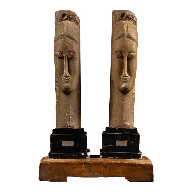 1960s Pair of Modigliani "Tête De Femme" Sculptures by Alva Studios For Sale