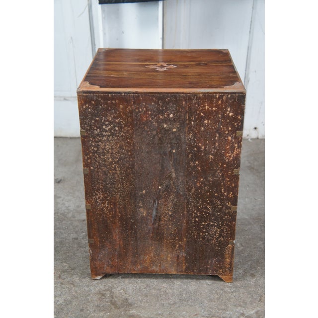Antique English Campaign Anglo Indian Teak Brass Inlay Military Chest of Drawers For Sale - Image 9 of 11