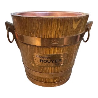 1960s Mid-Century Modern Oak and Copper French Wine Cooler by Champagne Rouyer For Sale