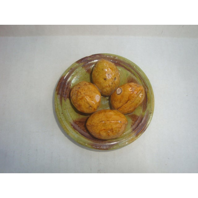 Rustic European Miniature Antique Majolica Plate With Nuts Trompe l'Oeil Faience For Sale - Image 3 of 4