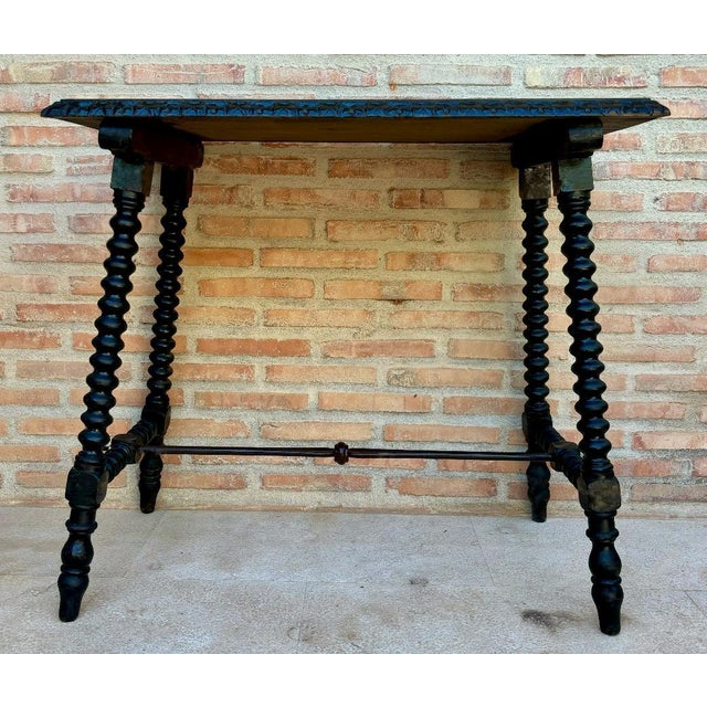 Early 20th Century Spanish Side Table with Turned Legs and Iron Stretcher, 1920s For Sale - Image 16 of 18