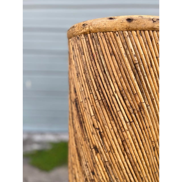 Wood Tall + Lean Spiral-Wrapped Distressed Rattan Pedestal | Late 20th Century in the Style of Gabriela Crespi For Sale - Image 7 of 13