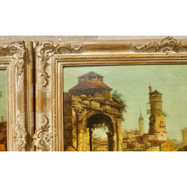 Two Paintings of the Venetian cityscape. A pair of scenes of a fantasy of Venice with the ruins of Rome and the fabulous...