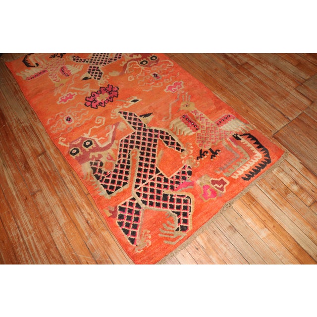 Zabihi Collection Orange Dragon Vintage Tibetan Rug - 3'1" x 5'9" For Sale - Image 4 of 9