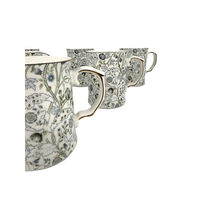 English Morris & Co Botanical Porcelain Mugs Featuring the "Lodden" Floral Design by William Morris - Set of 6 For Sale - Image 3 of 7