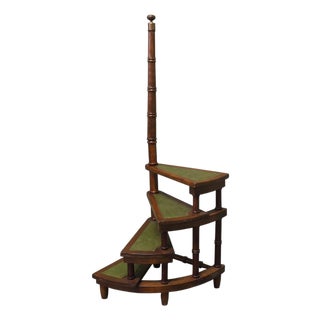 Spiral Library Steps with Tooled Green Leather Treads, 1920 For Sale