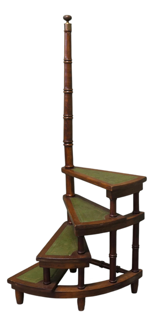 Spiral Library Steps with Tooled Green Leather Treads, 1920