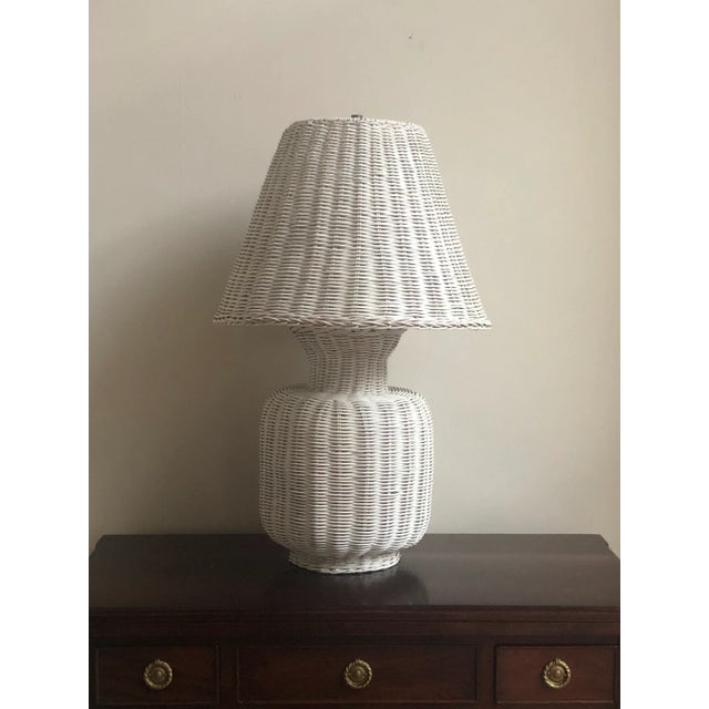 Vintage White Wicker Table Lamp & Original Shade For Sale - Image 11 of 13