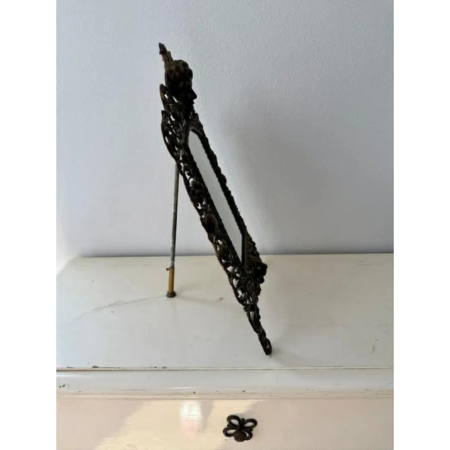 Antique Gilded Cast Iron Cherub and Lion Heads, Victorian French Style Ornate Vanity Table Mirror From Late 19th Century For Sale - Image 10 of 12