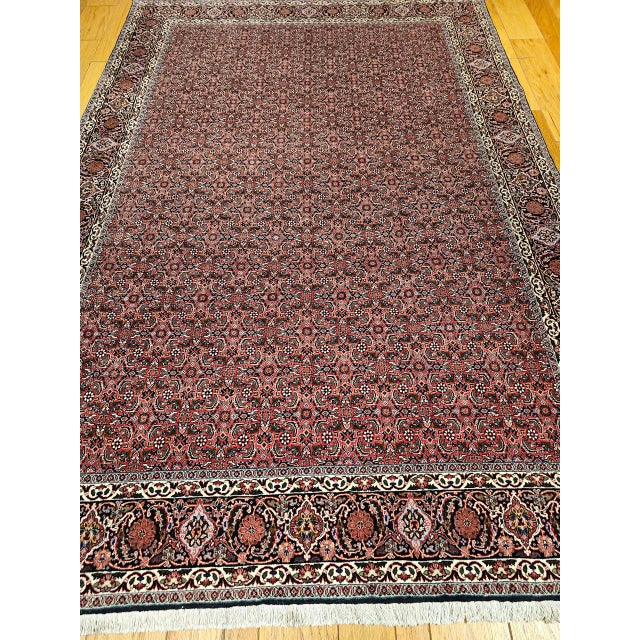 1900 - 1909 Vintage Persian Bidjar Rug, Hand-Knotted Wool, Allover Herati Geometric Pattern, Red & Navy, 7x10 For Sale - Image 5 of 18