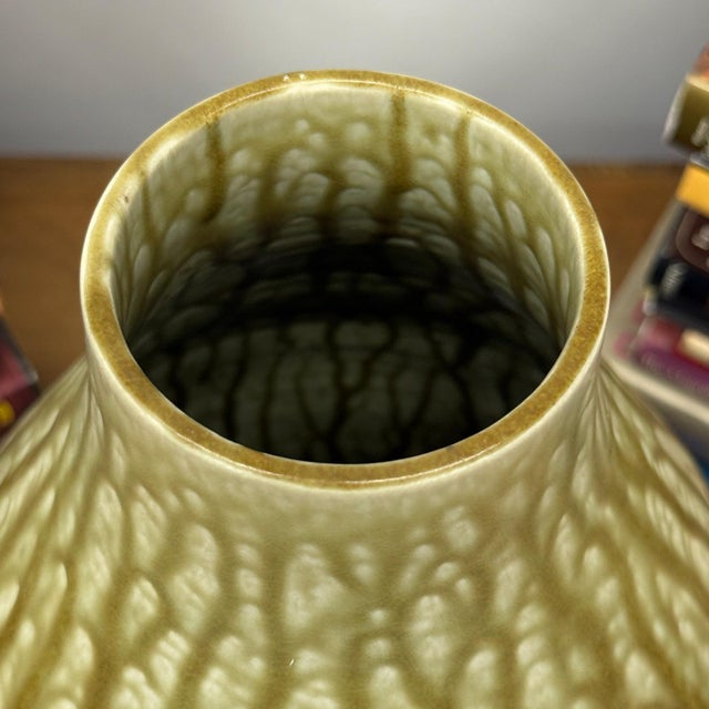 Ceramic Amber Brown Vase with Cream and Gold Drip Glaze Finish For Sale - Image 7 of 8