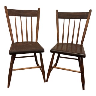 Antique Wooden Spindle Side Chairs - A Pair For Sale