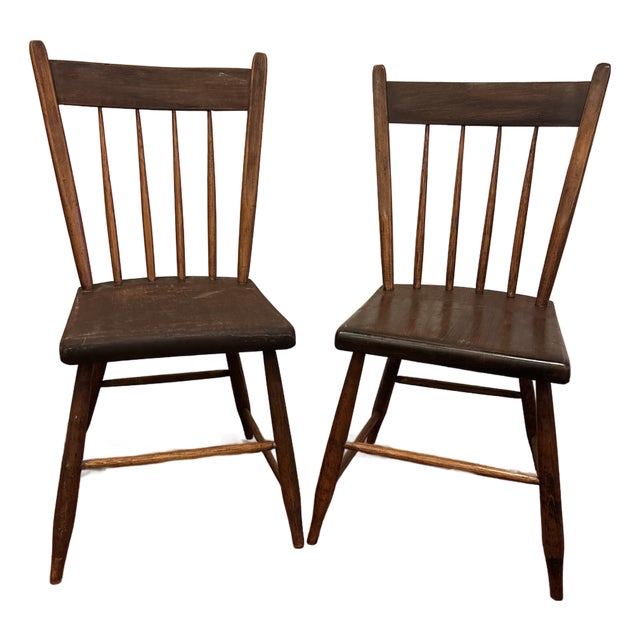 Antique Wooden Spindle Side Chairs - A Pair For Sale