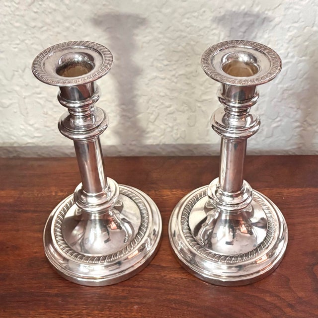 English Late 20th Century Italian Silver Plate Candlestick Holders, a Pair For Sale - Image 3 of 6