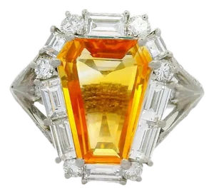 2.55 Carat Shield-Cut Yellow Sapphire Diamond Platinum Ring, Size 6