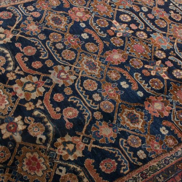 Antique Hamadan Geometric-Floral Red and Navy Blue Wool Persian Rug For Sale - Image 4 of 7