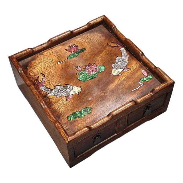 Vintage Huangyang Wood Tea Table Box With Mother of Pearl Inlay For Sale