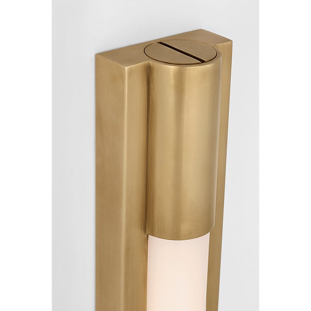 Visual Comfort Ian K. Fowler for Visual Comfort Signature Ellington 16" Slimline Bath Light in Hand-Rubbed Antique Brass with White Glass For Sale - Image 4 of 7